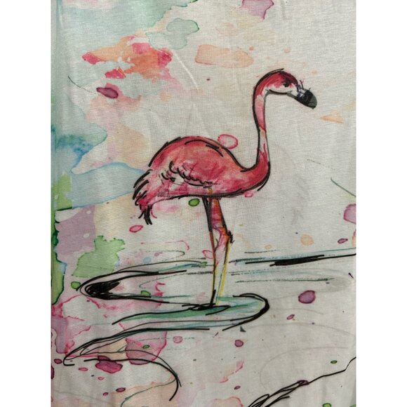 Impulse California Flamingo Print 3/4 Sleeve Top Sz Medium Scoop Neck Beach - Picture 4 of 10